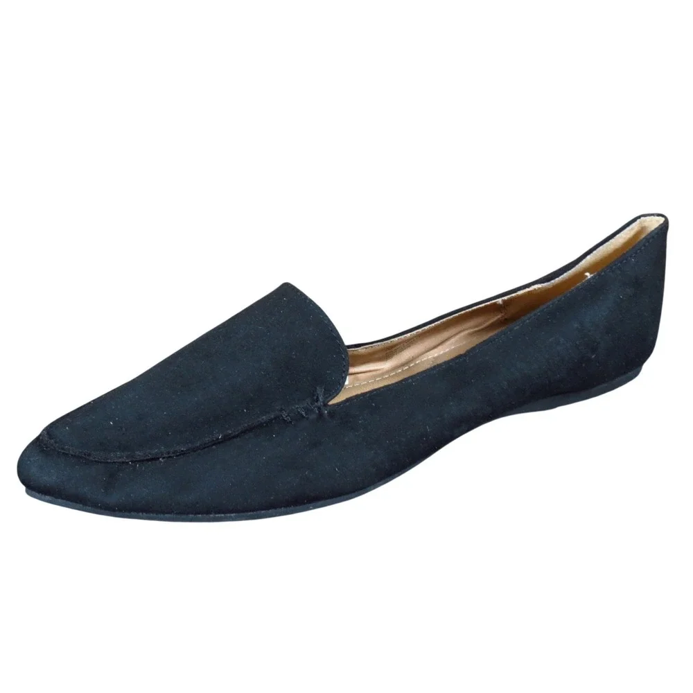 Time & Tru Women's Loafer Flats Size 7.5 Wide Black Faux Suede Slip-On